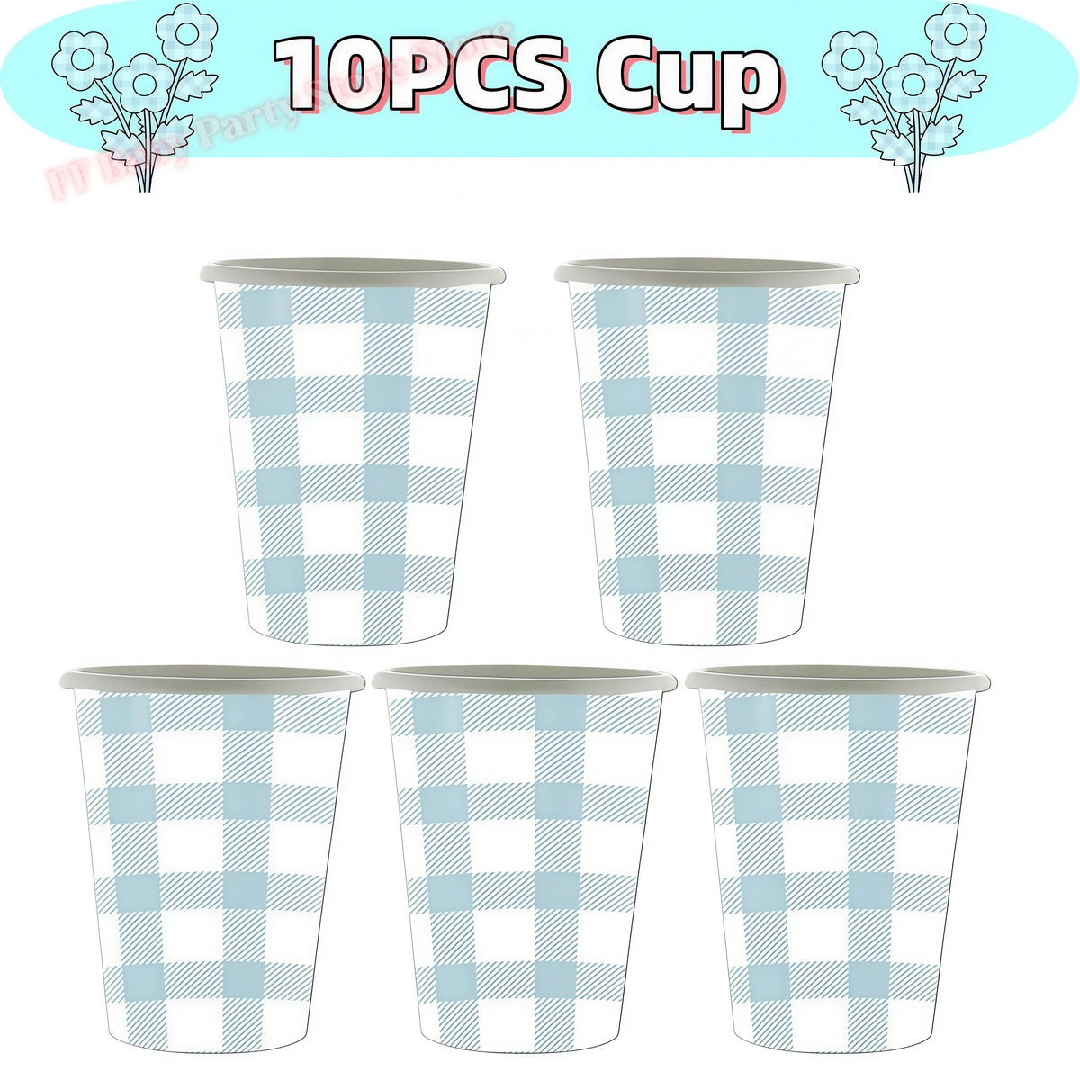 Blue Grid Birthday Party Supplies – Plates, Cups & Napkins Set Party Tableware Set Babs 10pcs Cups others