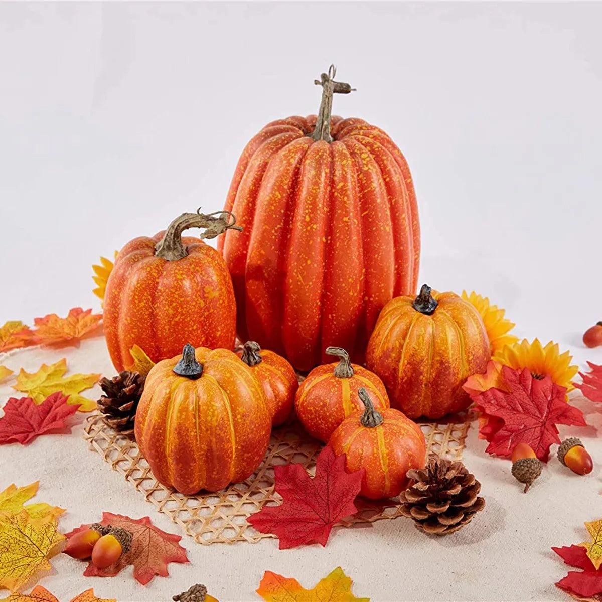 7pcs Artificial Foam Pumpkins – Halloween & Thanksgiving Décor Set Artificial Holiday Decor Babs A One Size