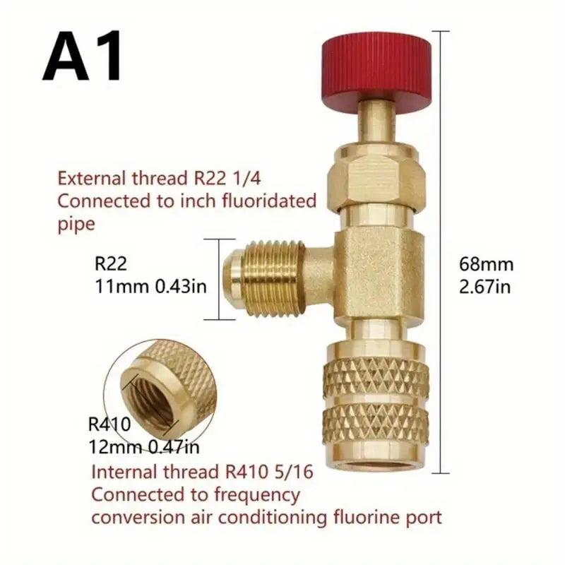 R410A R22 Refrigerant Charging Adapter – 1/4" Copper Safety Valve HVAC Charging Adapter Babs A1