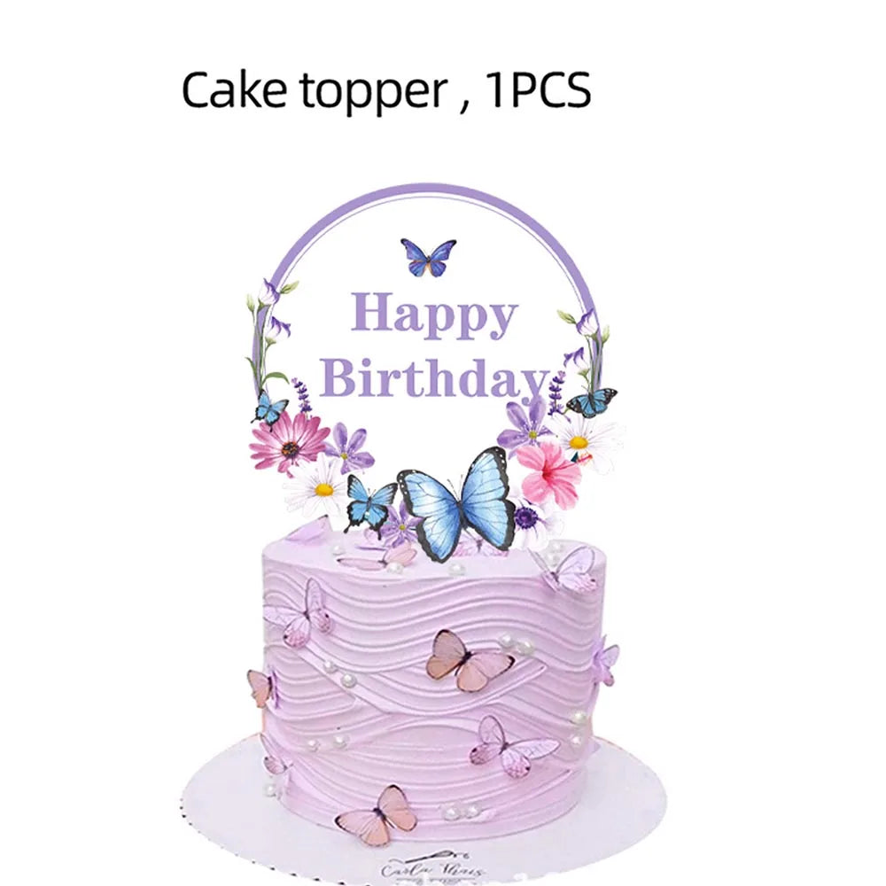 Butterfly Party Supplies Set – Plates, Cups & Foil Balloons Party Tableware Set Babs cake topper As pictures show