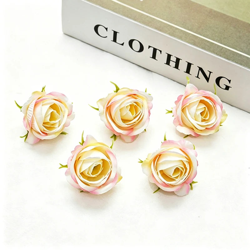 10 Pcs Mini Silk Artificial Rose Flower Heads for DIY Decor Artificial Silk Flowers Babs White Pink 20Pcs