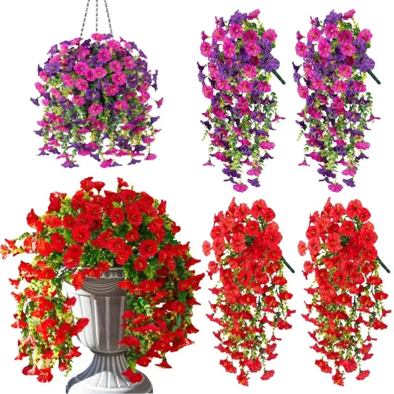 Artificial Morning Glory & Eucalyptus Hanging Floral Decor Artificial Hanging Decor Babs