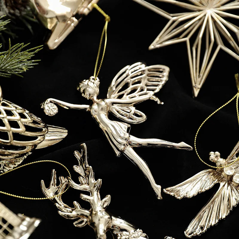 Christmas Gold Ornaments – Elk Angel Snowflake Xmas Tree Pendants Christmas Tree Ornaments Babs