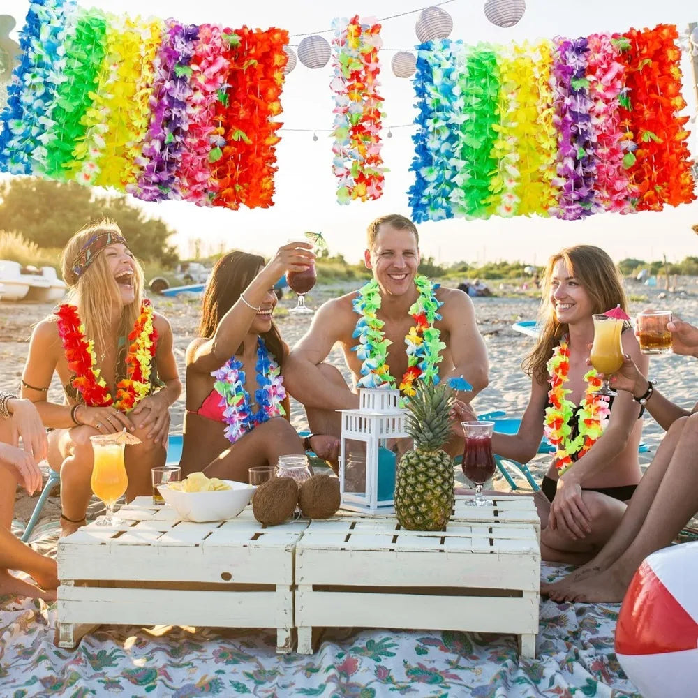 Hawaiian Flower Leis 5/10Pcs – Silk Luau Party Garlands Party Flower Leis Babs