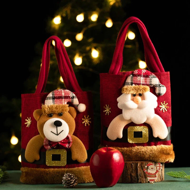 Christmas Linen Gift Bag | Santa, Snowman, Elk & Bear Designs Christmas Gift Bag Babs