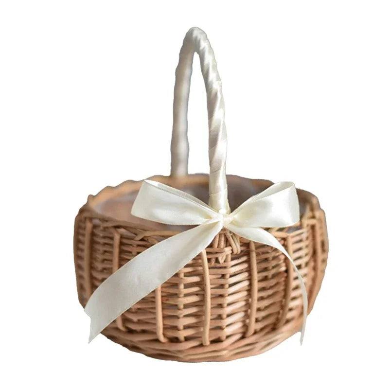 Hand-Woven Wicker Flower Basket with Handle | Home & Picnic Wicker Storage Basket Babs White S