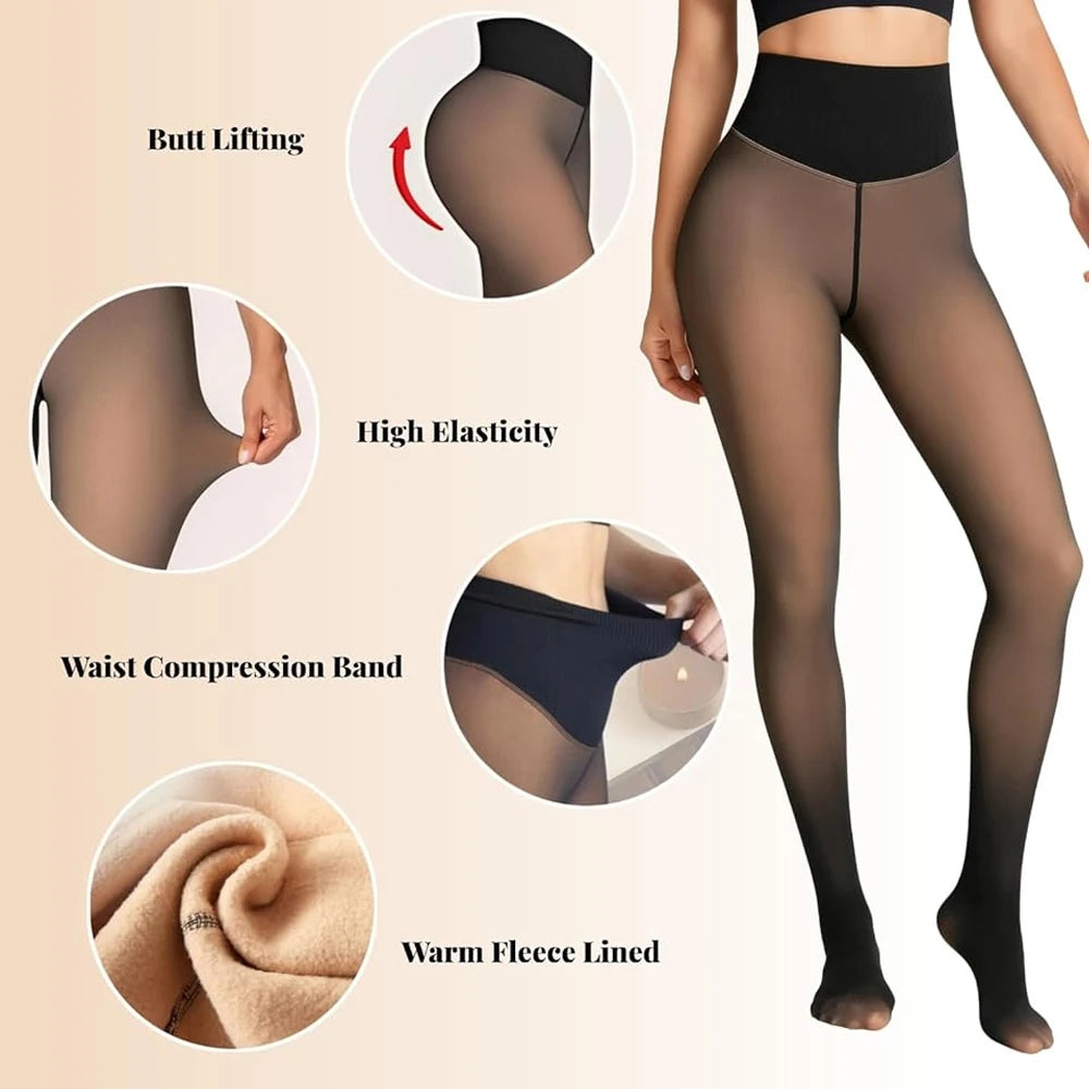 One-Seam Fleece Lined Shaping Leggings – Thermal Sheer Tights Fleece Lined Leggings Babs
