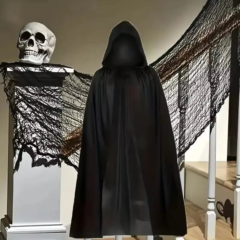 Black Long Hooded Cape – Halloween Witch Costume Cloak 120–140cm Halloween Costume Cape Babs