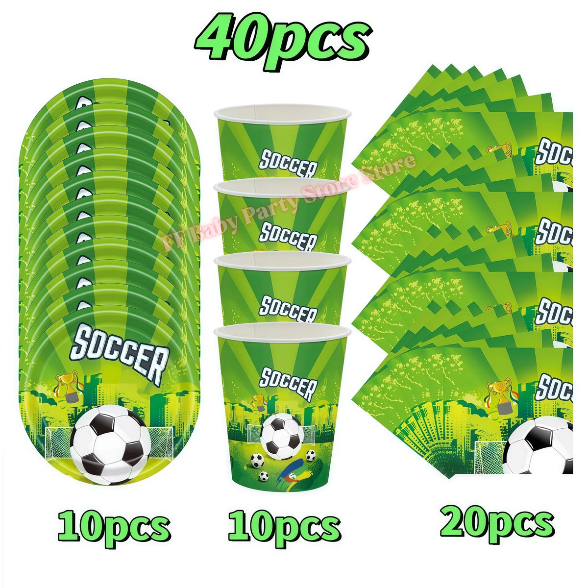 Soccer Football Birthday Party Decorations – Balloons, Plates & Cups Party Decoration Kit Babs 40pcs