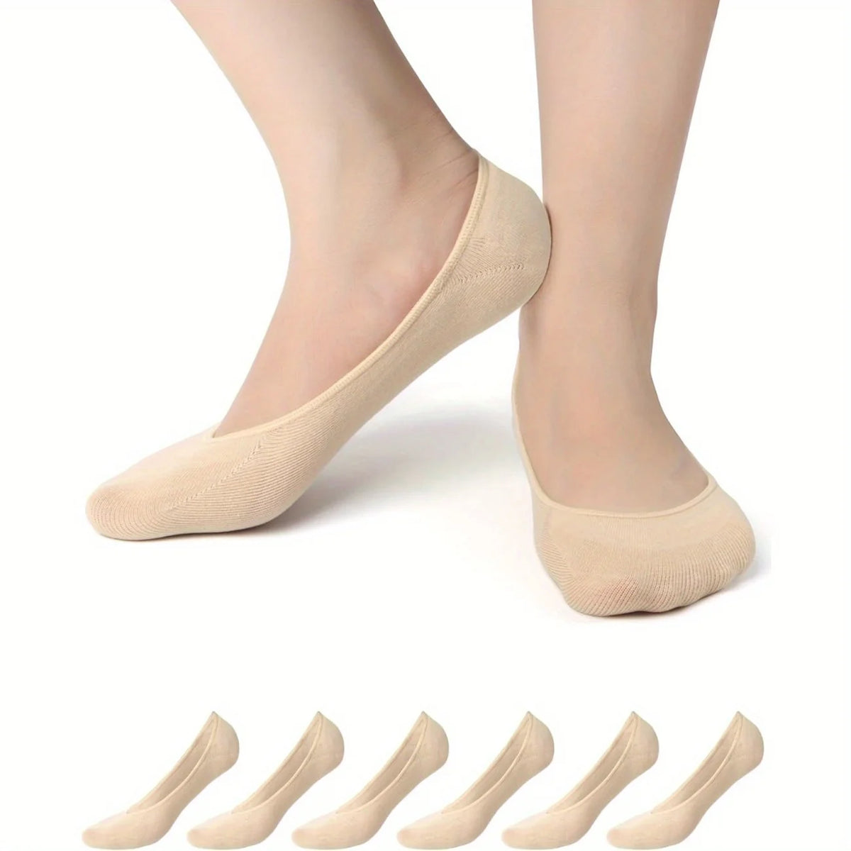 6 Pairs Women's Thin Invisible Boat Socks – Anti-Slip Low Cut Invisible Boat Socks Babs Beige One Size