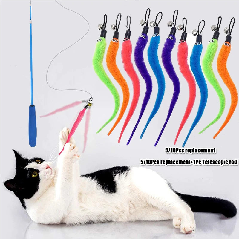Worm Cat Toy Replacement Heads – Plush Teaser Wand Lures Cat Toy Replacement Babs