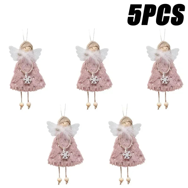 Christmas Angel Girl Doll Ornament – Festive Tree Hanging Decor Christmas Tree Ornament Babs Pink 5PCS