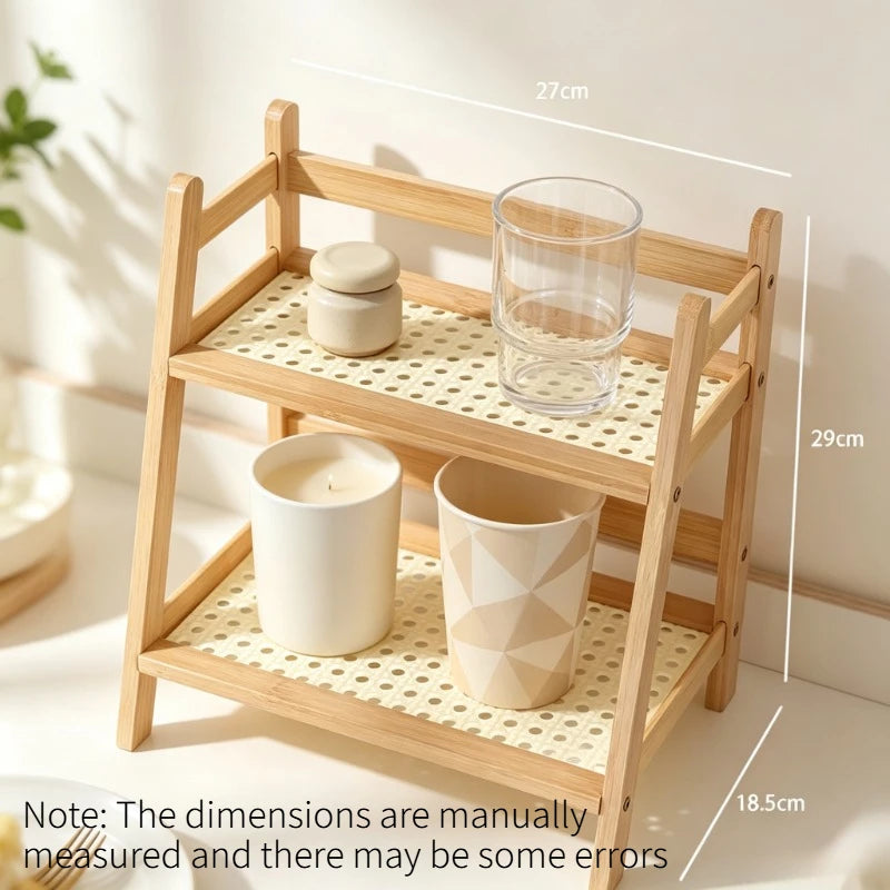 2-Tier Bamboo Rattan Desktop Storage Shelf & Organizer Rack Desktop Storage Shelf Babs