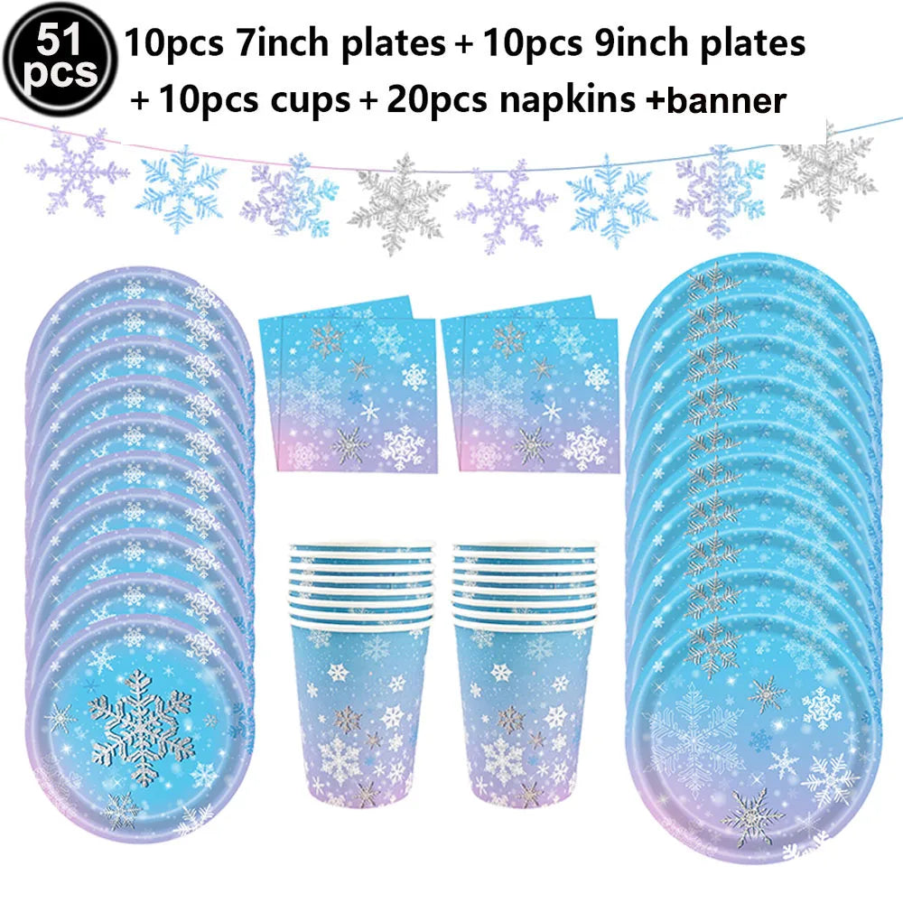 Frozen Winter Birthday Party Supplies – Plates, Cups & Balloons Party Supplies Set Babs DEEP BLUE As pictures show