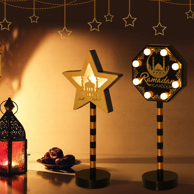 Ramadan Moon Star LED Wooden Lamp – Eid Mubarak Table Décor LED Table Lamp Babs