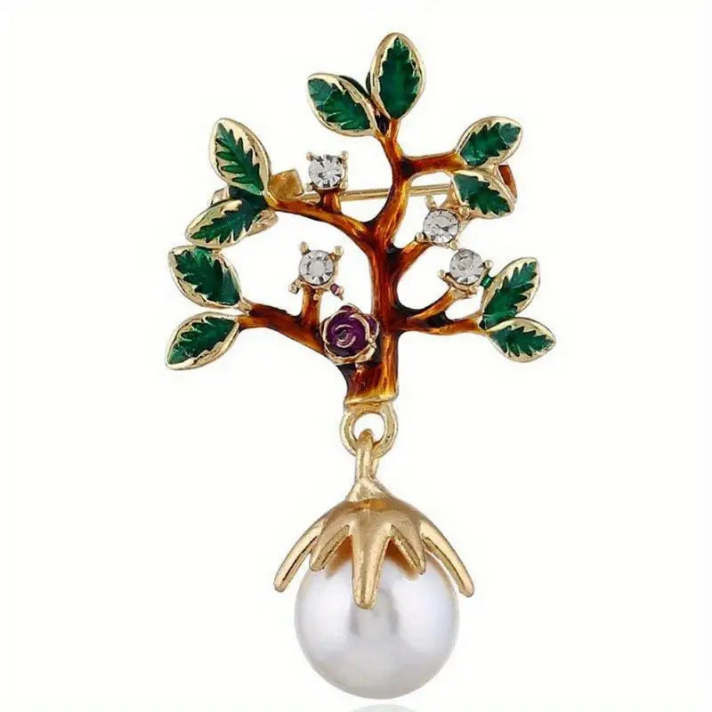 Pearl Tree Brooch – Vintage Oil Drop Rhinestone Lapel Pin Fashion Brooch Pin Babs 1pc