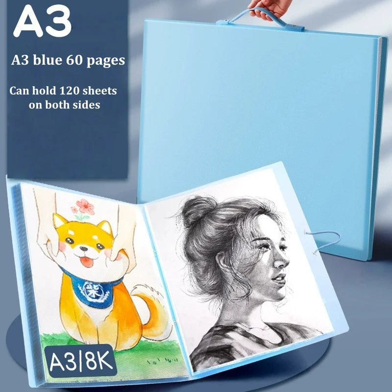 A3 Diamond Painting Storage Book – 30 & 60 Page Clear Folder Art Portfolio Folder Babs A3-60Pages Blue