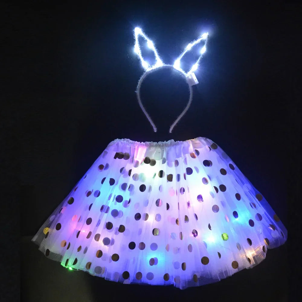 Light-Up Tutu Skirt & Animal Headband – Girls Glow Party Girls Glow Costume Babs white bunny set for 3-10 years girls
