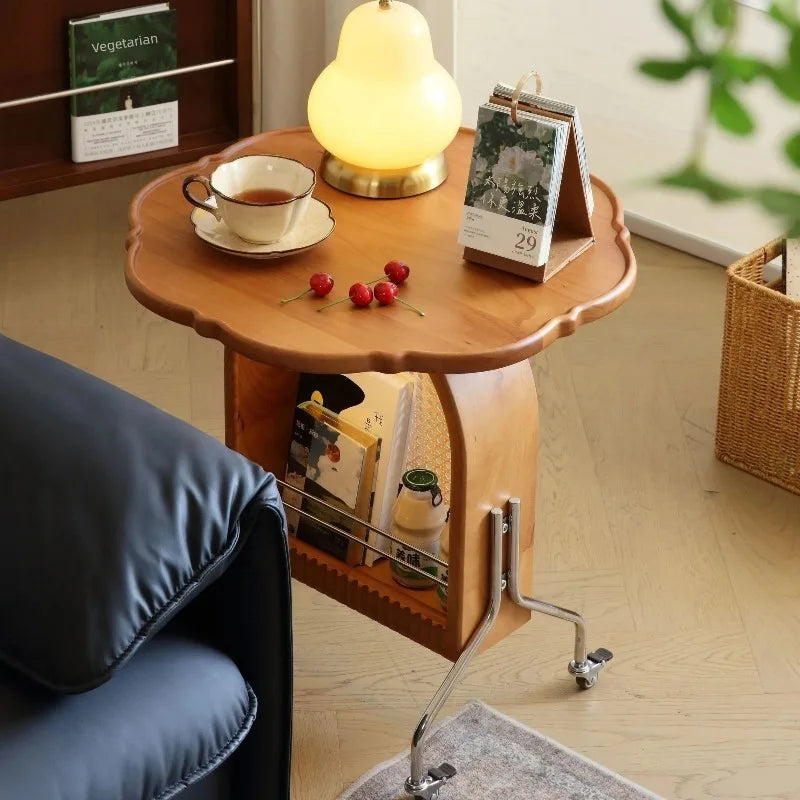 Solid Oak Mobile Coffee Table with Rollers & Storage Mobile Coffee Table Babs