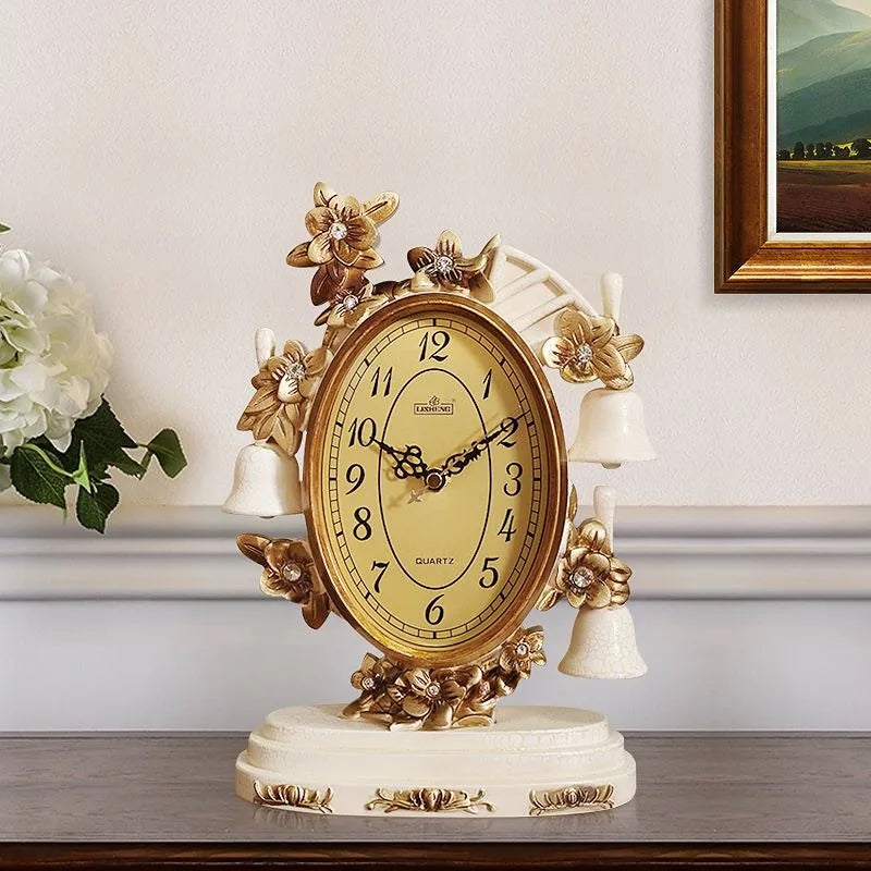 Retro Luxury Tabletop Clock – Silent Quartz Antique Desk Clock Decorative Desk Clock Babs