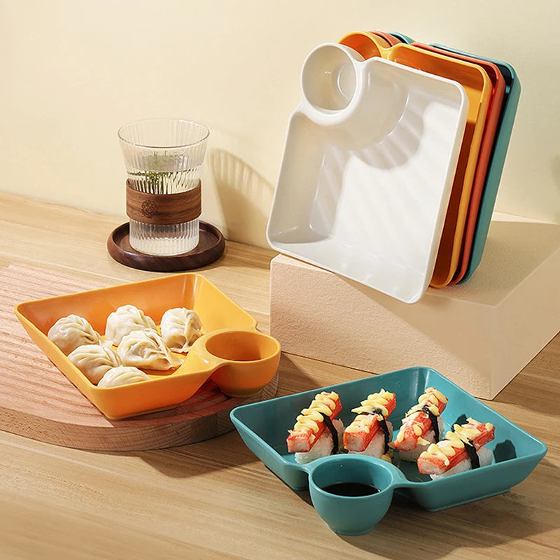 Multicolor Plate with Dipping Compartment for Snacks & Dining Dipping Snack Plate Babs