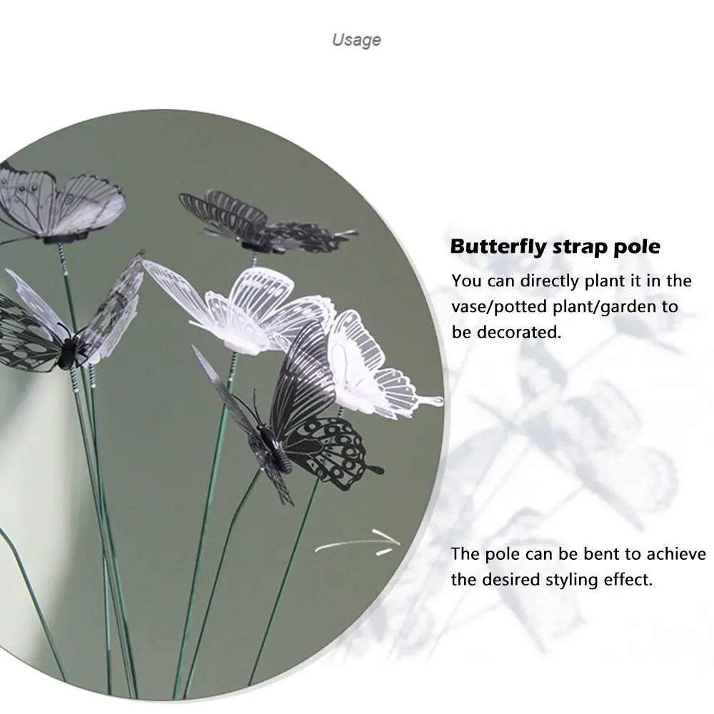 25pcs Black White Butterfly Garden Stakes – Transparent Wings 8cm Garden Decor Stakes Babs