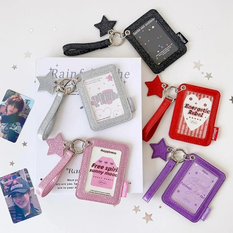 Glitter Star Photocard Holder Keychain – 3-Inch Card Bag Photocard Holder Keychain Babs