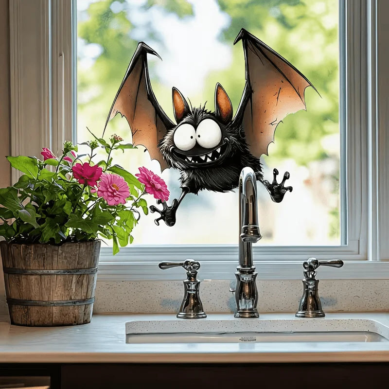 Cartoon Bat Halloween Window Cling Decal – Removable PVC Sticker Window Cling Decal Babs