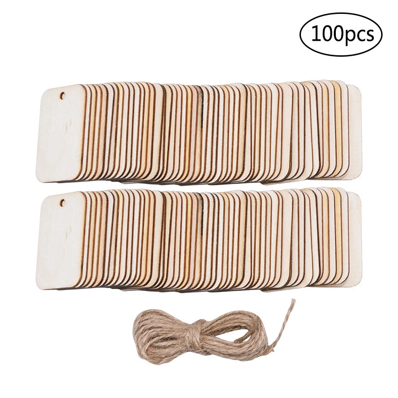 Unfinished Wood Slice Gift Tags with Rope | DIY Wedding & Party Wood Gift Tags Babs 100pcs