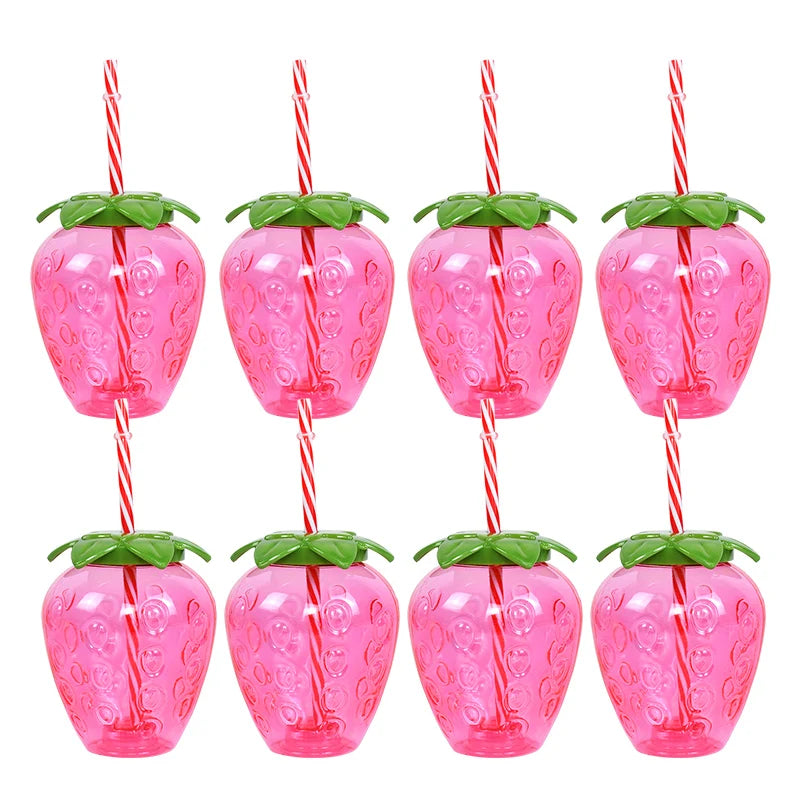 8pc Tropical Party Cups with Straws – Pineapple & Strawberry Party Drinkware Set Babs