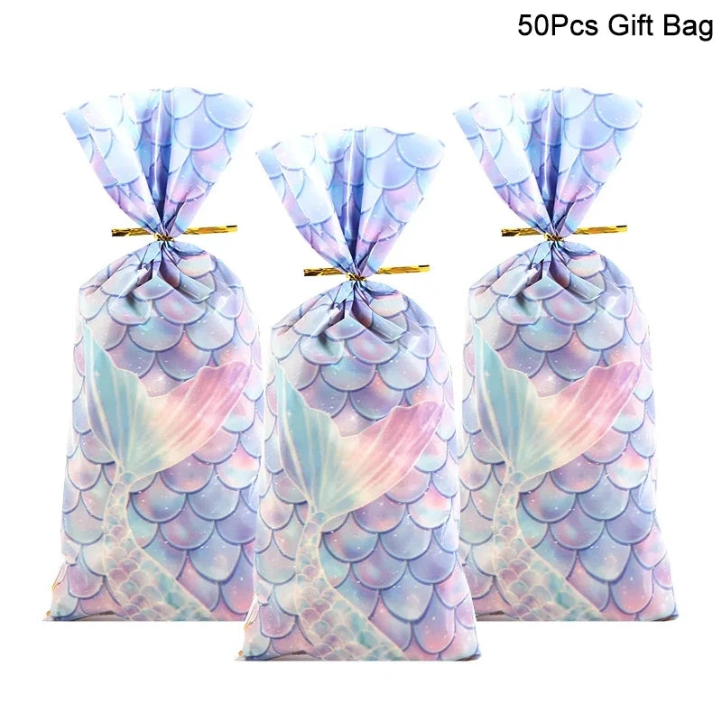 Mermaid Party Tableware Set – Plates, Cups, Napkins & Tablecloth Party Tableware Set Babs 50pcs gift bag