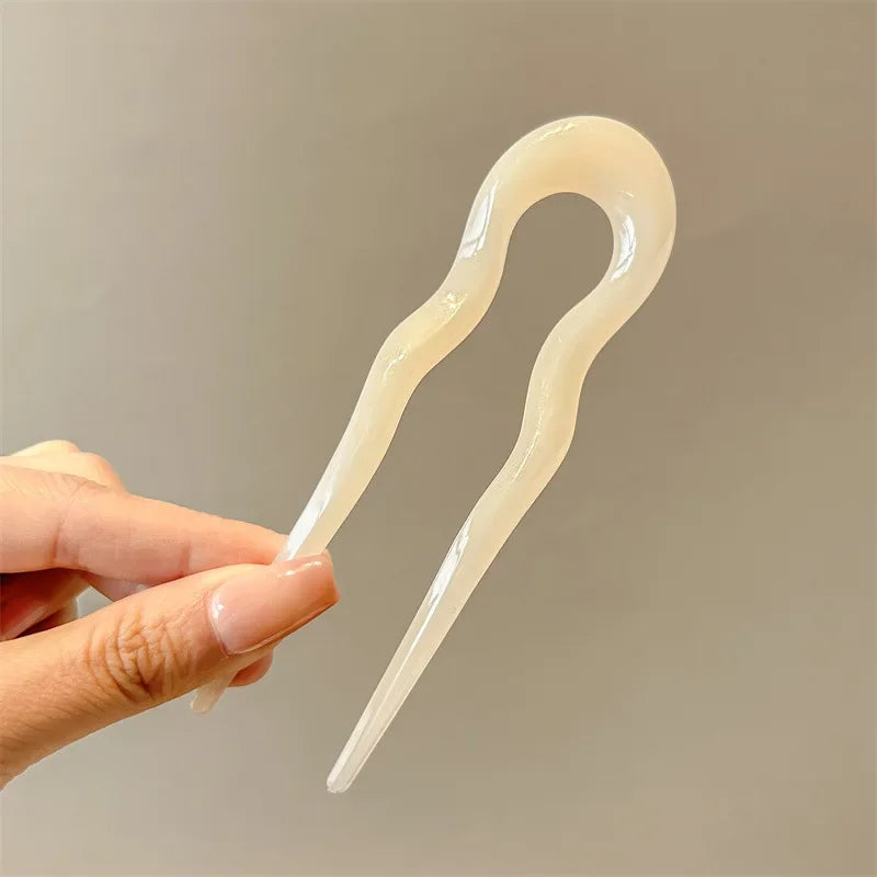 U-Shaped Tortoiseshell Hair Fork – Acetate Hair Stick for Women Hair Fork Stick Babs beige