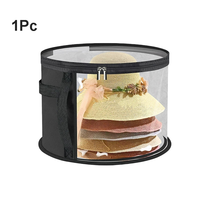Large Round Foldable Hat Box Storage Organizer – Travel & Closet Hat Storage Box Babs Black-1PC