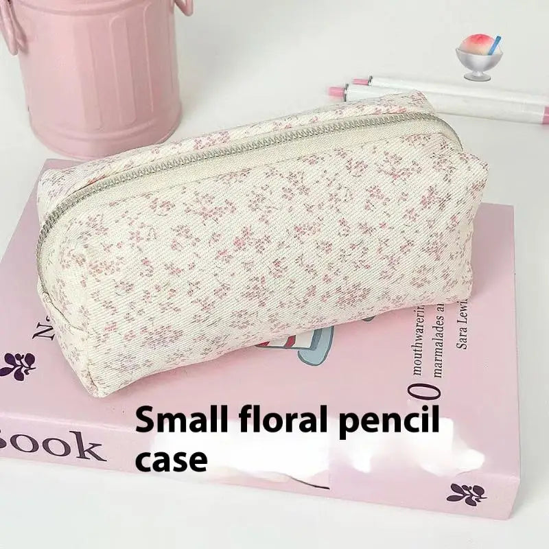 Large Capacity Pink Floral Canvas Pencil Case & Pen Pouch Canvas Pencil Case Babs