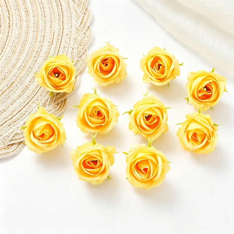 10 Pcs Mini Silk Artificial Rose Flower Heads for DIY Decor Artificial Silk Flowers Babs Yellow Orange 20Pcs