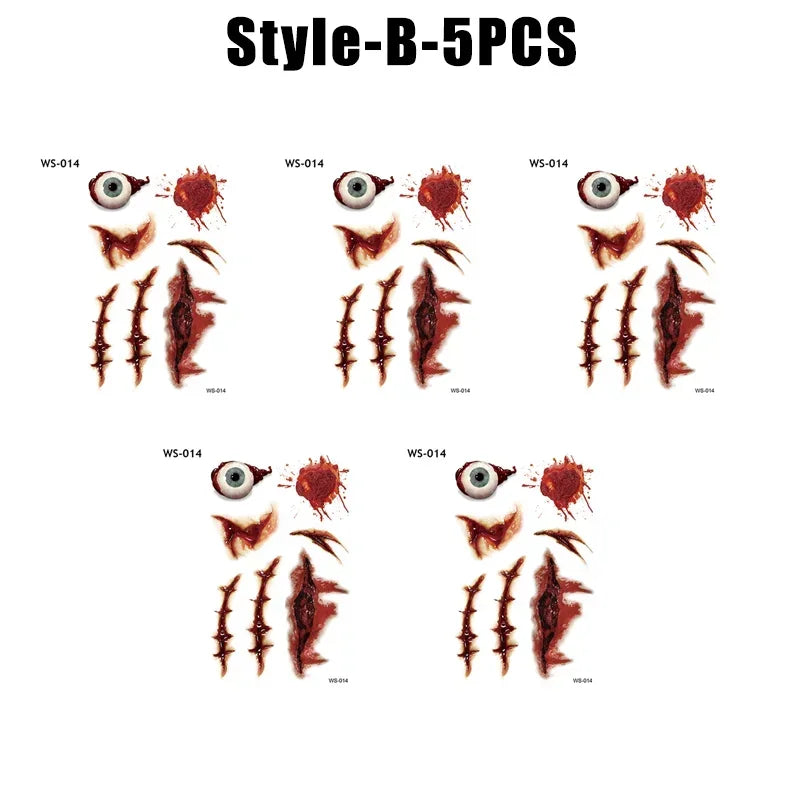 Halloween Wound Temporary Tattoos – Realistic Blood FX Costume Temporary Tattoo Babs B-5PCS