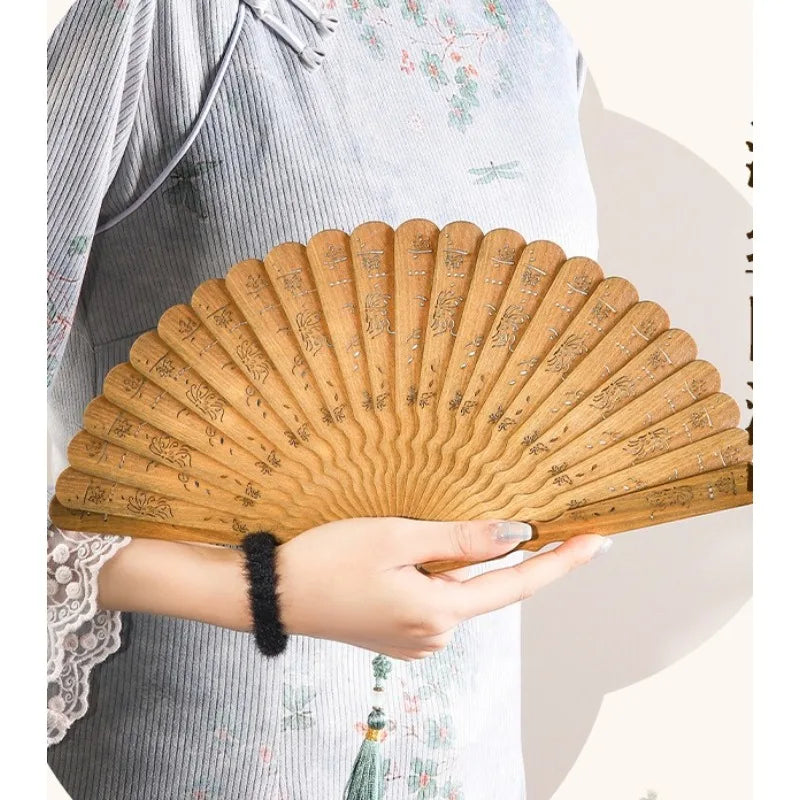 Vintage Hollow-Carved Wooden Folding Fan | Classical Decor Gift Decorative Folding Fan Babs