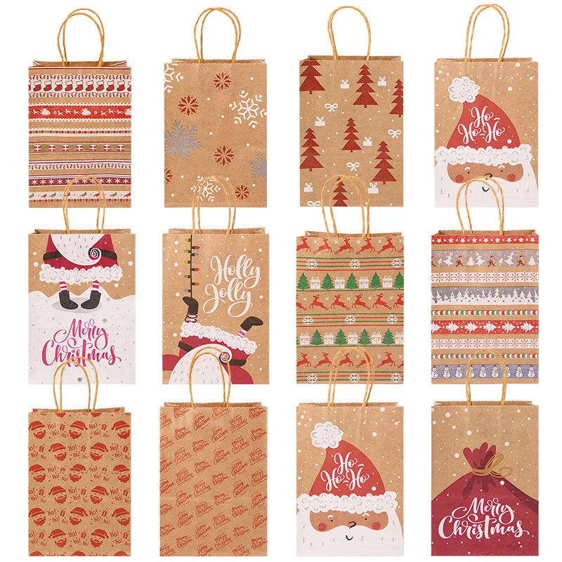 5-Pack Kraft Paper Christmas Gift Bags – Candy & Party Packaging Holiday Gift Bags Babs