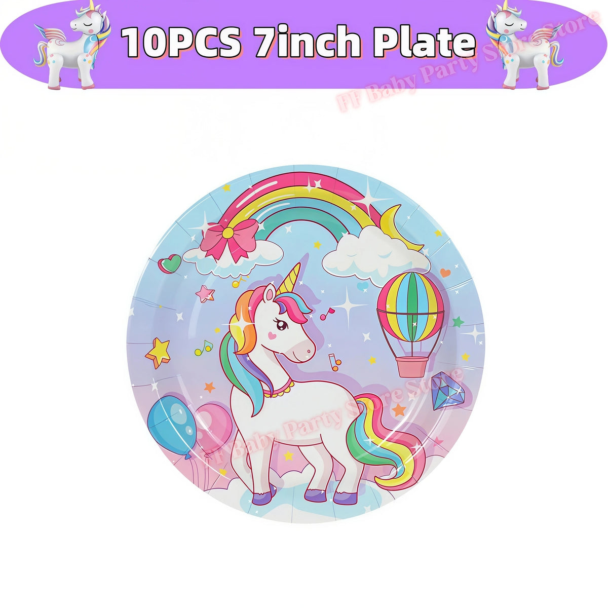Girls Unicorn Birthday Party Decorations – 3D Balloons & Supplies Party Decoration Set Babs 10pcs 7inch plates others