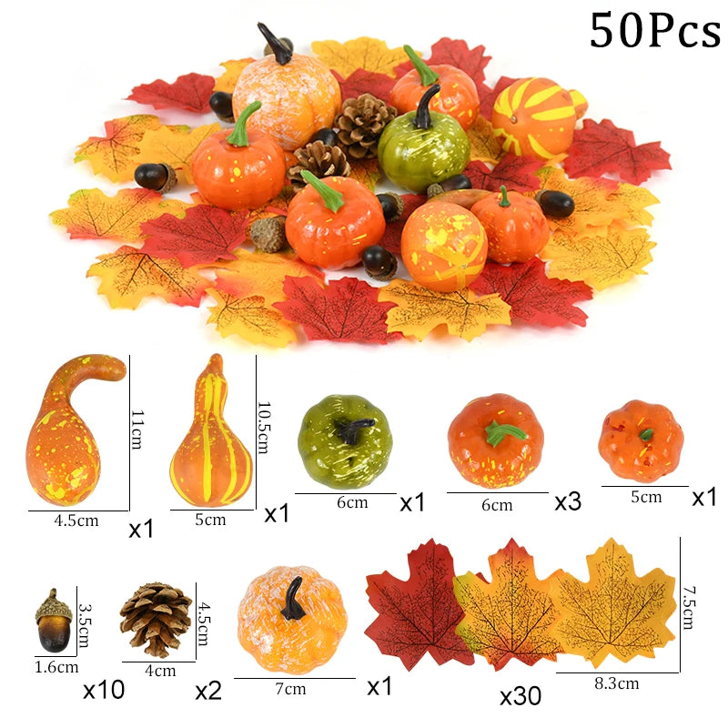 50Pcs Artificial Pumpkin Maple Leaves Pine Cone Fall Décor Set Fall Decoration Set Babs 50pcs set