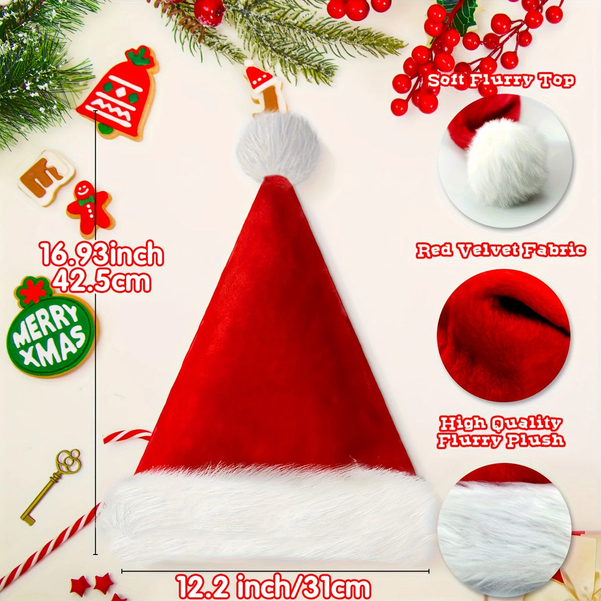 3-Pack Adult Christmas Hats – Cozy Red & White Santa Caps Christmas Santa Hat Babs