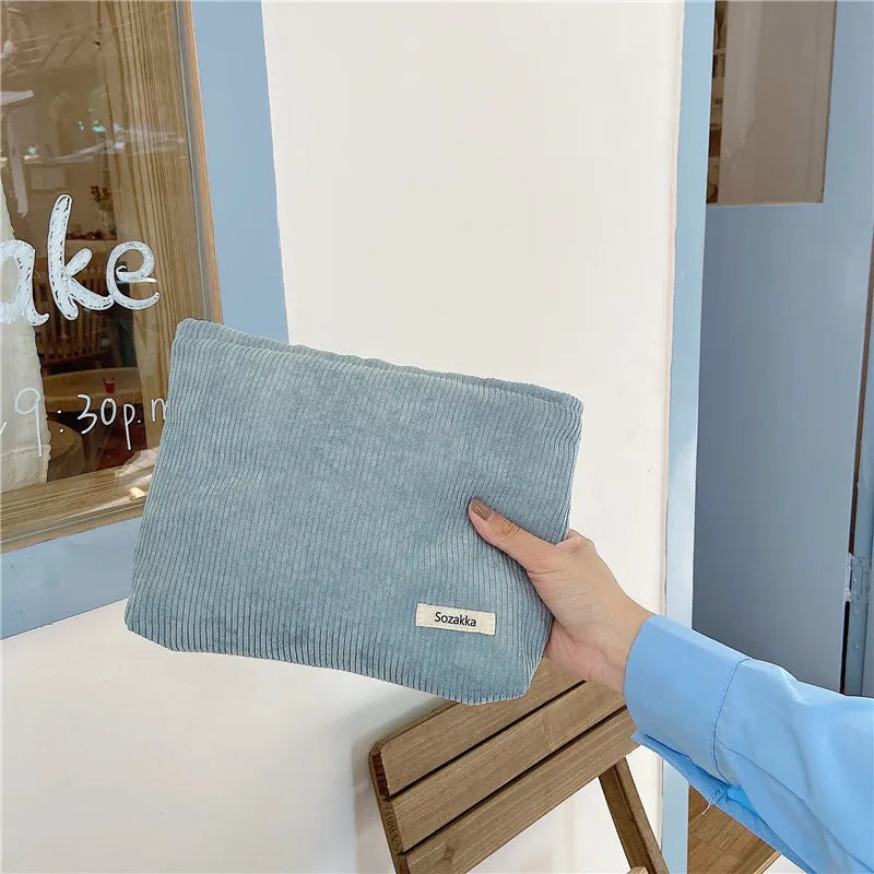 Women's Large Corduroy Makeup Bag – Zipper Travel Pouch Cosmetic Travel Bag Babs SB