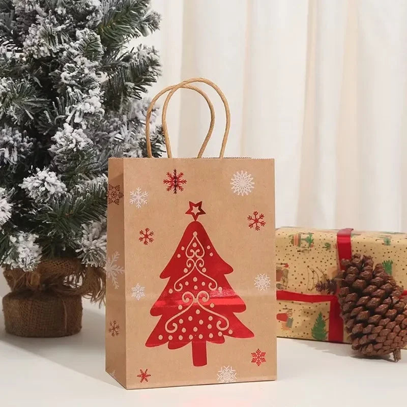 Christmas Kraft Paper Gift Bags – Festive Xmas Packing Bags Christmas Gift Bags Babs Red Christmas tree 21x15x8cm 5pcs