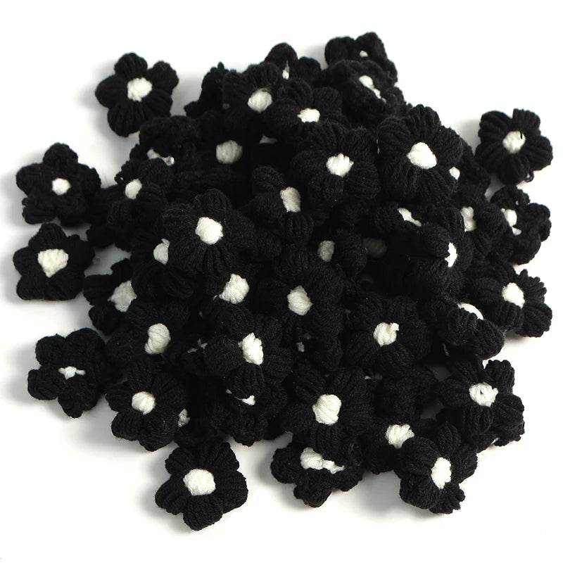 10/20Pcs 4cm Wool Flower Heads DIY Hair Clips Crafts Home Décor DIY Floral Embellishment Babs Black 10pcs