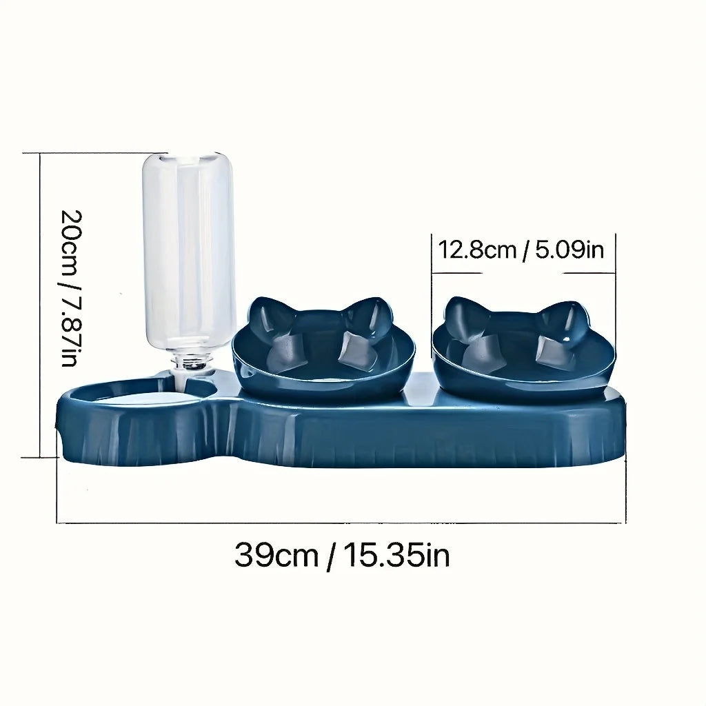 3-in-1 Tilted Cat Bowl Set with Gravity Water Feeder Cat Feeding Bowl Set Babs