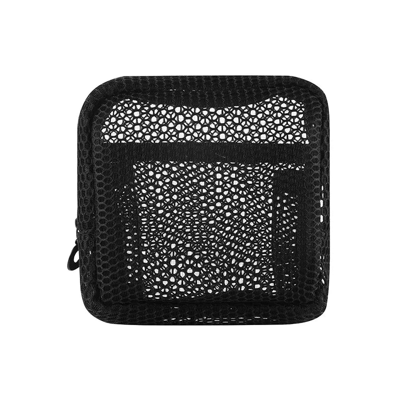 Square Mesh Cosmetic Bag – Portable Zipper Makeup Pouch Cosmetic Makeup Bag Babs black