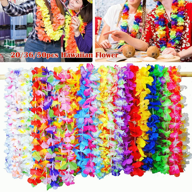 Hawaii Artificial Flower Leis Necklace Bulk 20/36/50 Pcs Flower Lei Necklace Babs