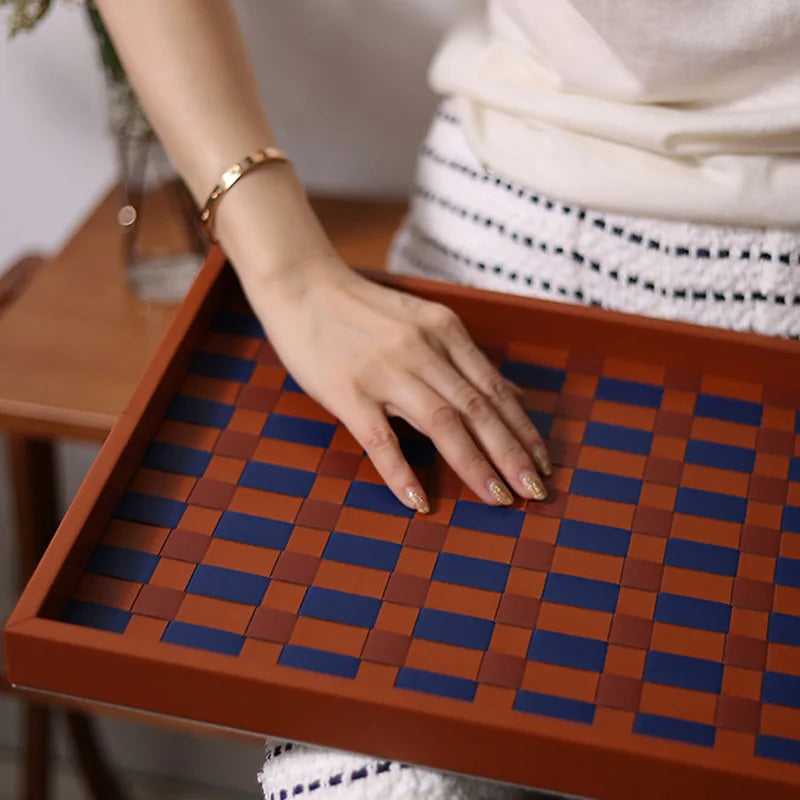 Checkerboard PU Leather Storage Tray | Desktop Organizer Decorative Storage Tray Babs
