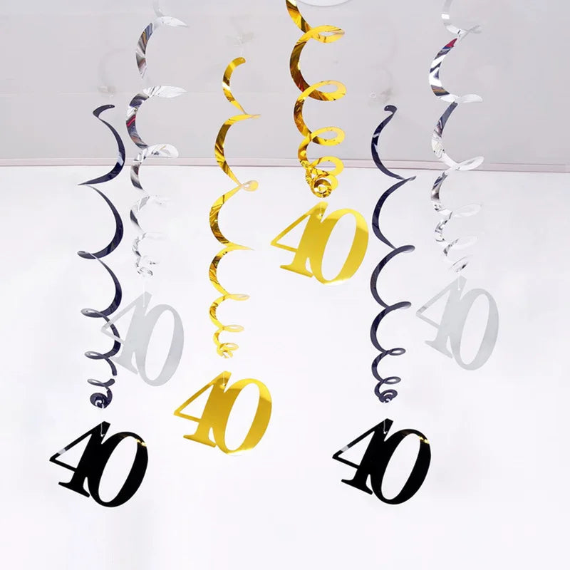 40th Birthday Party Decorations – Black & Gold Tableware Set Birthday Party Set Babs hanging Spiral