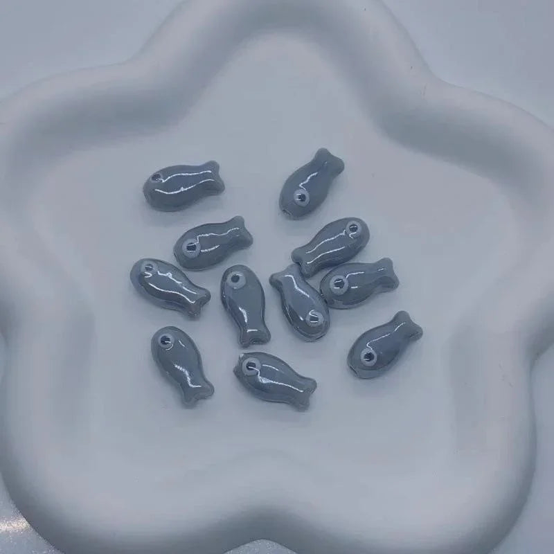 10Pcs Retro Fish Ceramic Beads for DIY Jewelry & Bracelets Ceramic Craft Beads Babs Gray10pcs